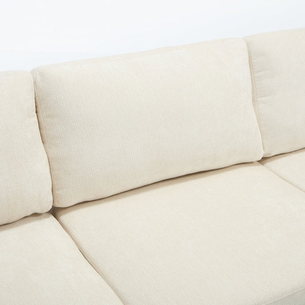 English Elm Modern Chenille L-shaped Sectional with Usb Charging Ottoman Storage Living Room Couch Beige W2120S00016