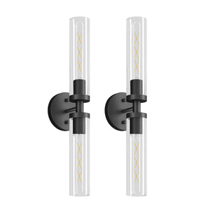 English Elm Wall Matte Modern Sconces Set of 2 for Bathroom Mirror & Hallway — Clear Glass LED Hardwired Surface Mount Black W1340P356898