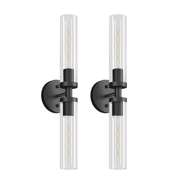 English Elm Wall Matte Modern Sconces Set of 2 for Bathroom Mirror & Hallway — Clear Glass LED Hardwired Surface Mount Black W1340P356898