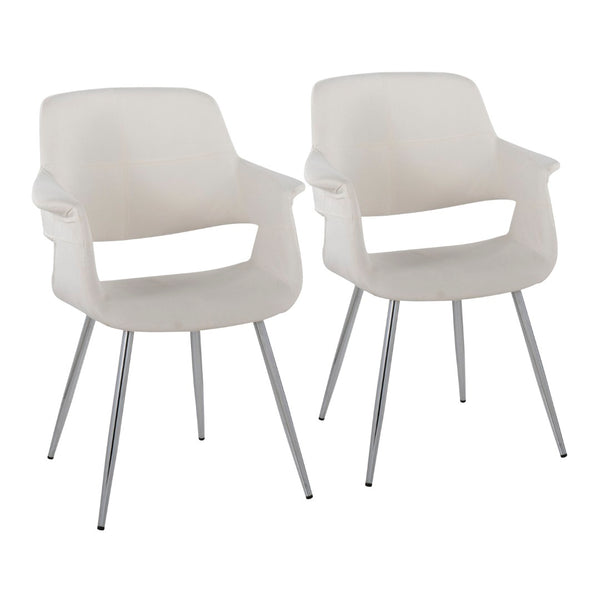 English Elm Vintage Flair Glam/Art Deco Chair Set Of 2 In Cream Velvet & Chrome - Chic Comfort For Any Space B202P223675-GIGA