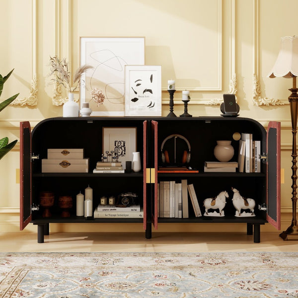 English Elm Vintage Arched Four Door Buffet Cabinet Mdf Wood Grain Finish with Soft Close Hinges W688P389191