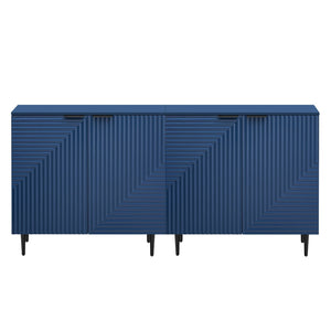 English Elm Mirod Geometric Relief Mdf Cabinet Set Lacquered Finish Metal Legs Modern Living Room Navy Blue N760S0000034M