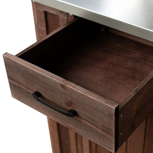 English Elm Foldable Outdoor Kitchen Cart with Stainless Worktop Fir Wood Frame and Lockable Wheels Dark Brown N719P380278S