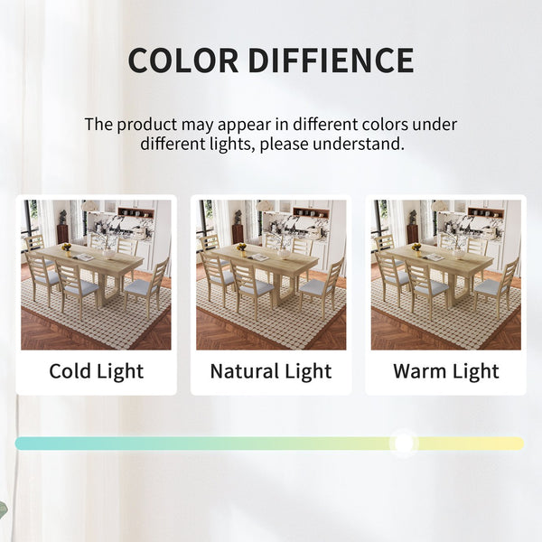 English Elm 7 Extendable Dining Table Set with 18" Leaf and 6 Upholstered Chairs — Rustic Farmhouse 60–78" Wood Veneer Table Natural N752S000090N