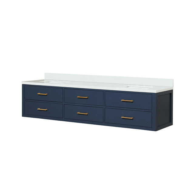English Elm Blue Double Bath Vanity 80" Wide With White Quartz Top, Soft-Close Drawers & Ample Storage Space B2731P258110