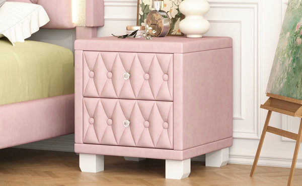 English Elm Elegant Velvet Upholstered Nightstand with Crystal Knobs Tufted Glam Bedside Storage Pink N733P210398H