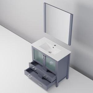 English Elm Dark Grey Bath Vanity Set With White Ceramic Top & 34" Mirror – Modern Design, Smart Storage Solutions B2731S00726