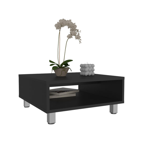 English Elm Eclipse low 10" minimalist square coffee table with open shelf storage, durable compact modern design Black 12.9 L x 64 W x 7 H B200P253717