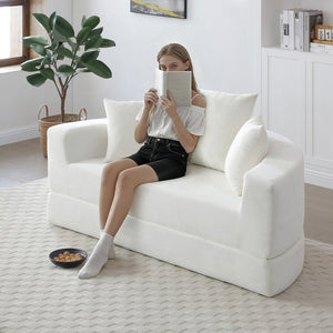 English Elm Convertible Corduroy Cloud Couch Bed with High-Density Foam, Boneless Futon Lounger for Cozy Relaxation Beige W2677P388979