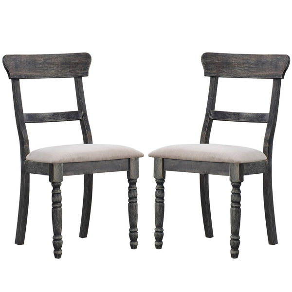 English Elm Set Of 2 Dining Chairs With Padded Cushions - Light Brown & Weathered Gray For Ultimate Comfort B016P314430-GIGA