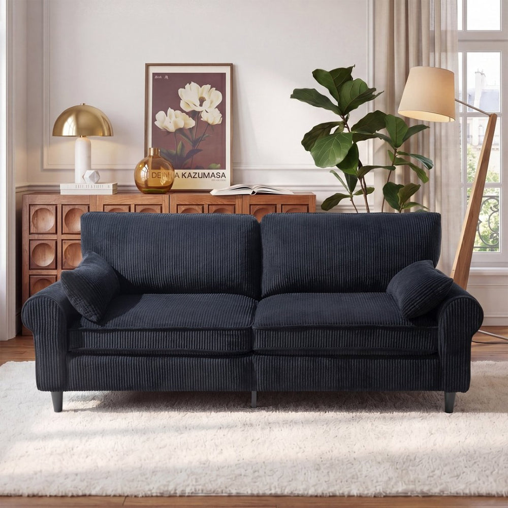 English Elm 80.7" Corduroy Upholstered Loveseat with Rolled Arms Solid Wood Iron Frame Modern W5515P488201