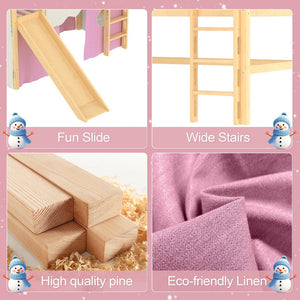 English Elm Twin Pine Loft Bed with House Frame Tent Led Lights Slide and Floor Space Below W1580S00289