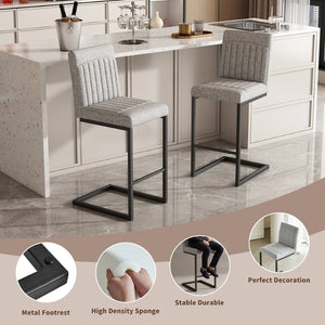 English Elm Faux Leather Counter Stools Set of Two Ergonomic Curved Back Metal Frame Kitchen Seating Light Gray W5096P400655