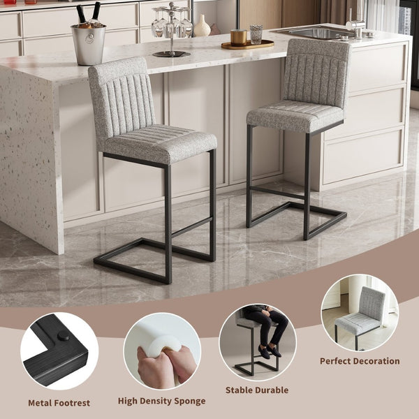 English Elm Faux Leather Counter Stools Set of Two Ergonomic Curved Back Metal Frame Kitchen Seating Light Gray W5096P400655