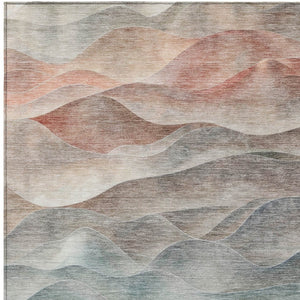 HomeRoots 5' Teal Blue & Peach Abstract Area Rug - Washable, Indoor/Outdoor, Durable, Modern Design, 5x8' 612001