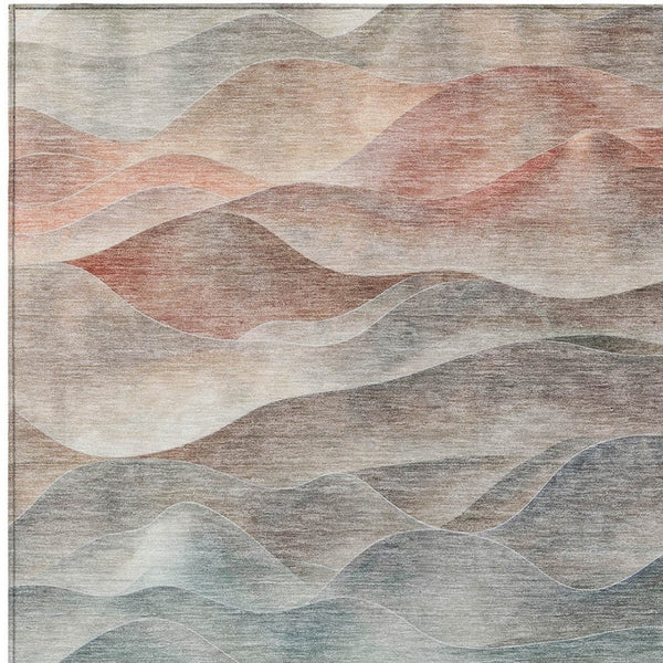 HomeRoots 5' Teal Blue & Peach Abstract Area Rug - Washable, Indoor/Outdoor, Durable, Modern Design, 5x8' 612001