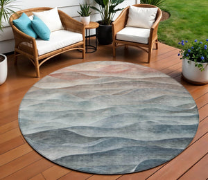 HomeRoots 8' Teal Blue and Peach Round Abstract Rug - Stylish Indoor/Outdoor Washable Design for Modern Spaces 612002