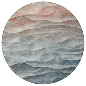 HomeRoots 8' Teal Blue and Peach Round Abstract Rug - Stylish Indoor/Outdoor Washable Design for Modern Spaces 612002