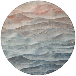 HomeRoots 8' Teal Blue and Peach Round Abstract Rug - Stylish Indoor/Outdoor Washable Design for Modern Spaces 612002