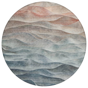 HomeRoots 8' Teal Blue and Peach Round Abstract Rug - Stylish Indoor/Outdoor Washable Design for Modern Spaces 612002