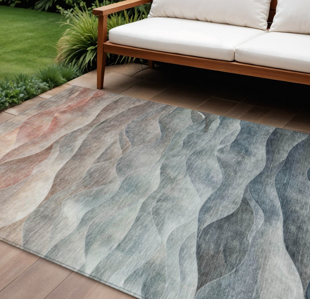 HomeRoots 8' X 10' Teal Blue & Peach Abstract Area Rug – Washable, Durable, Perfect for Indoor & Outdoor Use! 612003