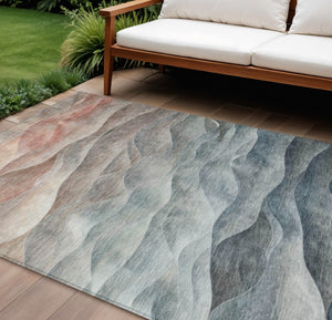 HomeRoots 8' X 10' Teal Blue & Peach Abstract Area Rug – Washable, Durable, Perfect for Indoor & Outdoor Use! 612003