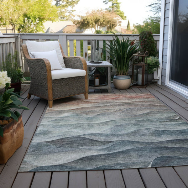 HomeRoots 9' X 12' Teal Blue and Peach Abstract Area Rug – Stylish, Washable, Indoor/Outdoor Solution for Any Space 612004