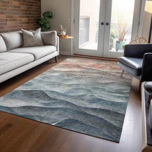 HomeRoots 9' X 12' Teal Blue and Peach Abstract Area Rug – Stylish, Washable, Indoor/Outdoor Solution for Any Space 612004