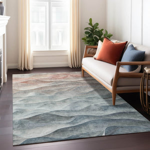 HomeRoots 9' X 12' Teal Blue and Peach Abstract Area Rug – Stylish, Washable, Indoor/Outdoor Solution for Any Space 612004
