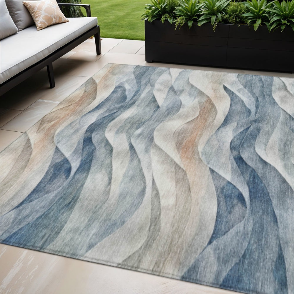 HomeRoots 5' Blue & Ivory Abstract Area Rug – Washable, Durable, Stain-Resistant for Indoor & Outdoor Use! 612013