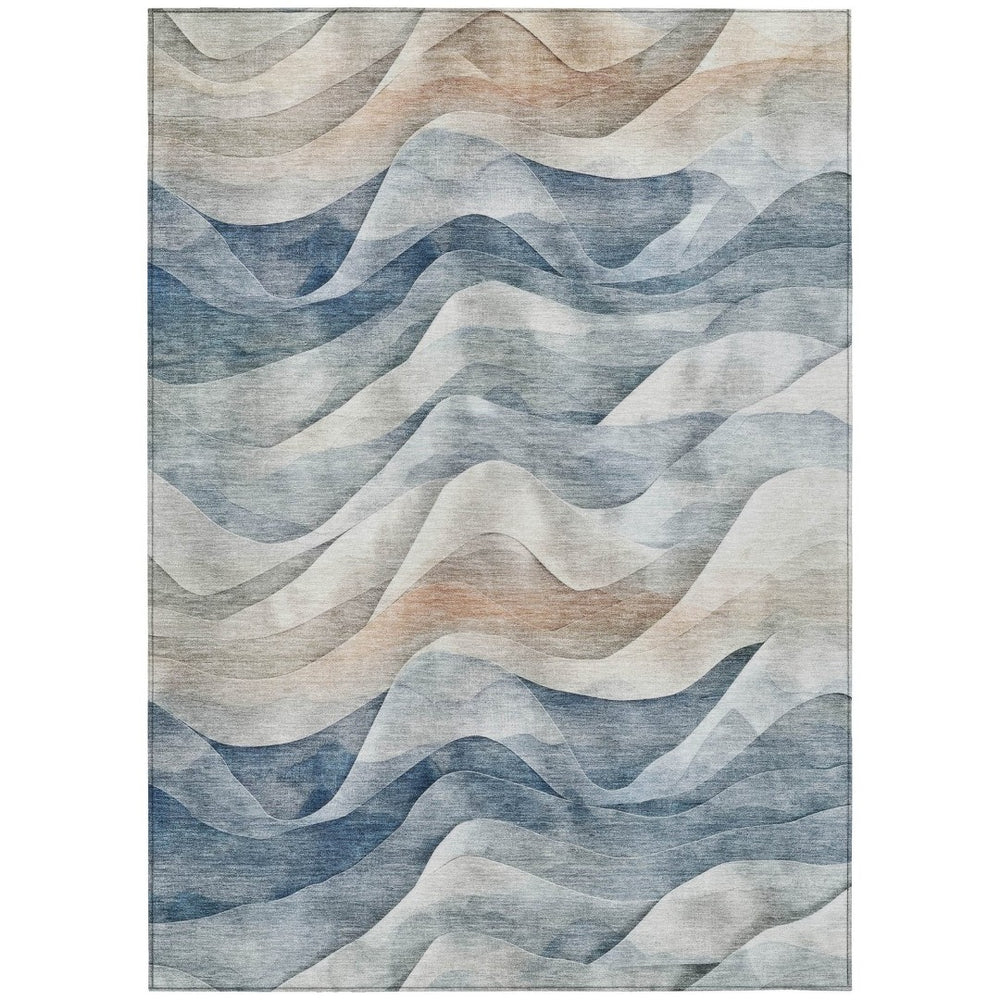 HomeRoots 5' Blue & Ivory Abstract Area Rug – Washable, Durable, Stain-Resistant for Indoor & Outdoor Use! 612013