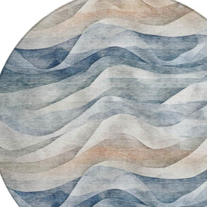 HomeRoots 8' Blue And Ivory Round Abstract Area Rug - Durable, Washable Design for Indoor & Outdoor Use 612014