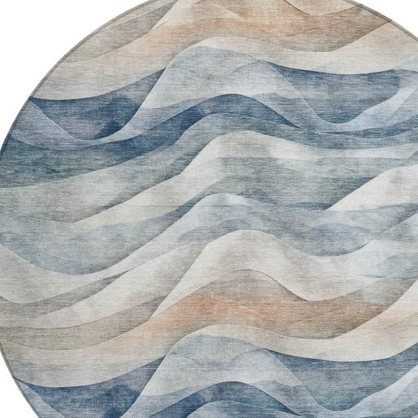 HomeRoots 8' Blue And Ivory Round Abstract Area Rug - Durable, Washable Design for Indoor & Outdoor Use 612014