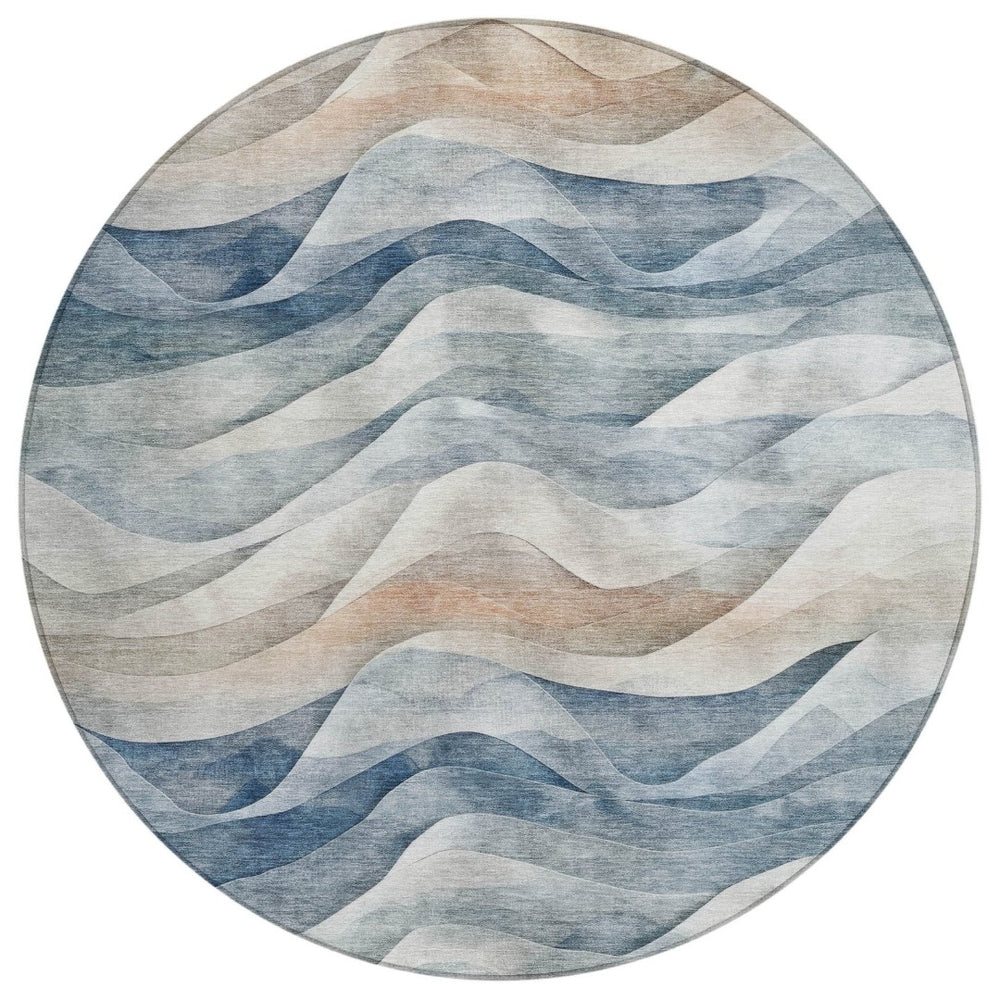 HomeRoots 8' Blue And Ivory Round Abstract Area Rug - Durable, Washable Design for Indoor & Outdoor Use 612014