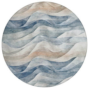 HomeRoots 8' Blue And Ivory Round Abstract Area Rug - Durable, Washable Design for Indoor & Outdoor Use 612014
