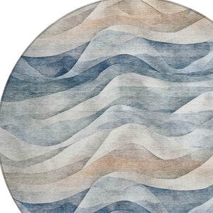 HomeRoots 8' Blue And Ivory Round Abstract Area Rug - Durable, Washable Design for Indoor & Outdoor Use 612014