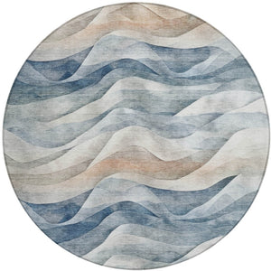 HomeRoots 8' Blue And Ivory Round Abstract Area Rug - Durable, Washable Design for Indoor & Outdoor Use 612014