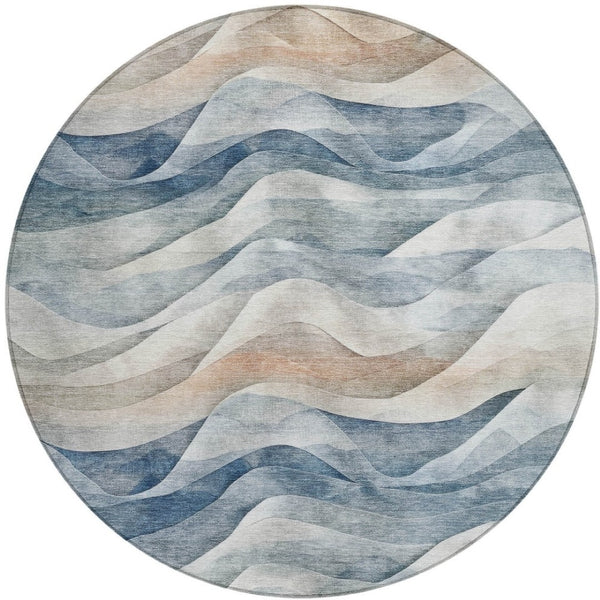 HomeRoots 8' Blue And Ivory Round Abstract Area Rug - Durable, Washable Design for Indoor & Outdoor Use 612014