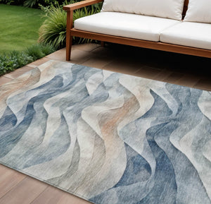 HomeRoots 8' X 10' Stylish Blue and Ivory Abstract Area Rug – Washable, Indoor/Outdoor, Durable, and Elegant Design 612015