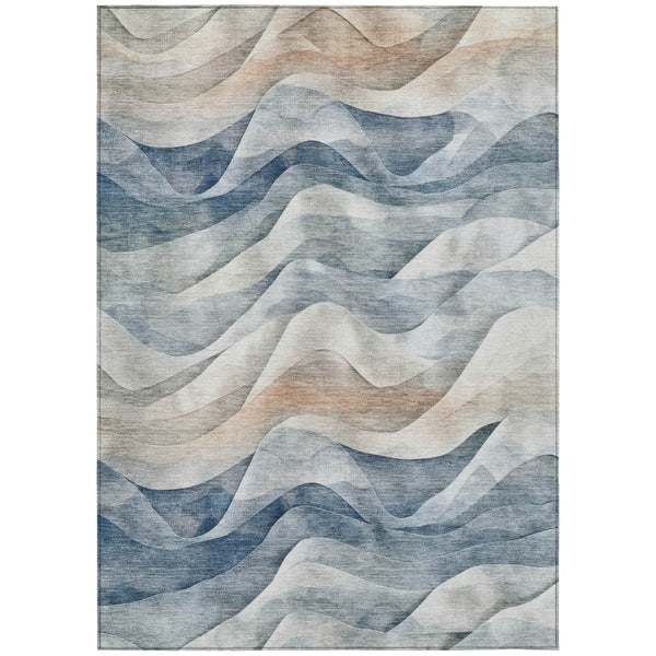 HomeRoots 8' X 10' Stylish Blue and Ivory Abstract Area Rug – Washable, Indoor/Outdoor, Durable, and Elegant Design 612015
