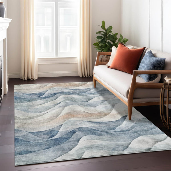 HomeRoots 9' Blue and Ivory Abstract Washable Area Rug - Durable, Stylish for Indoor & Outdoor High-Traffic Spaces 612016