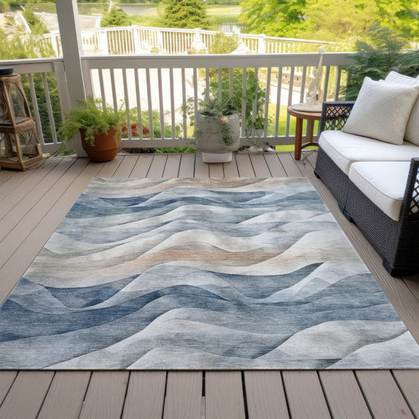 HomeRoots 10' Blue and Ivory Abstract Area Rug - Washable, Durable Indoor/Outdoor Design for Modern Living Spaces 612017