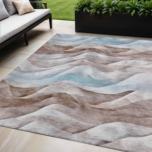 HomeRoots 5' X 8' Washable Brown and Teal Abstract Area Rug - Durable, Versatile Indoor/Outdoor Design for All Spaces 612019