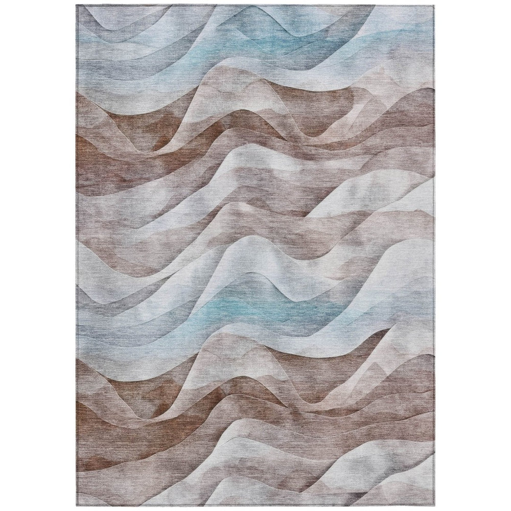 HomeRoots 5' X 8' Washable Brown and Teal Abstract Area Rug - Durable, Versatile Indoor/Outdoor Design for All Spaces 612019