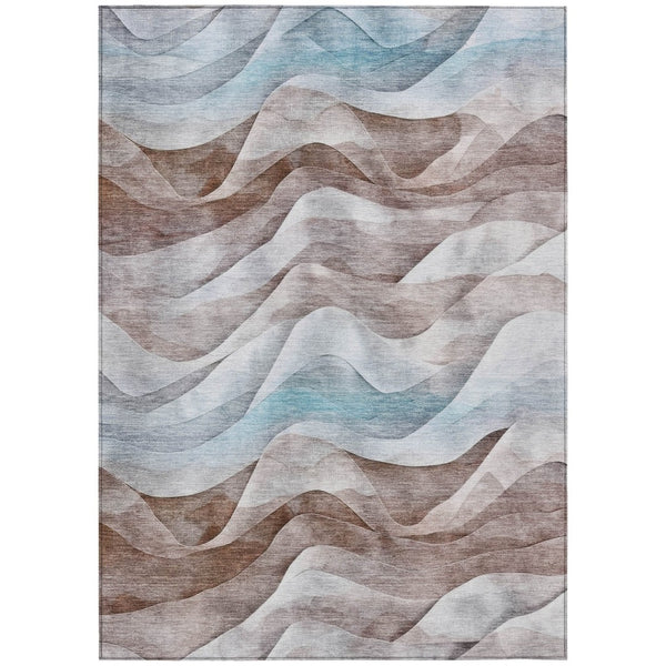 HomeRoots 5' X 8' Washable Brown and Teal Abstract Area Rug - Durable, Versatile Indoor/Outdoor Design for All Spaces 612019