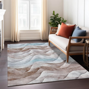 HomeRoots 5' X 8' Washable Brown and Teal Abstract Area Rug - Durable, Versatile Indoor/Outdoor Design for All Spaces 612019