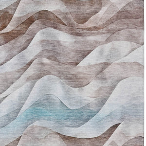 HomeRoots 10' Brown and Teal Abstract Washable Area Rug - Stylish, Durable for Indoor/Outdoor Use, Easy Care! 612023