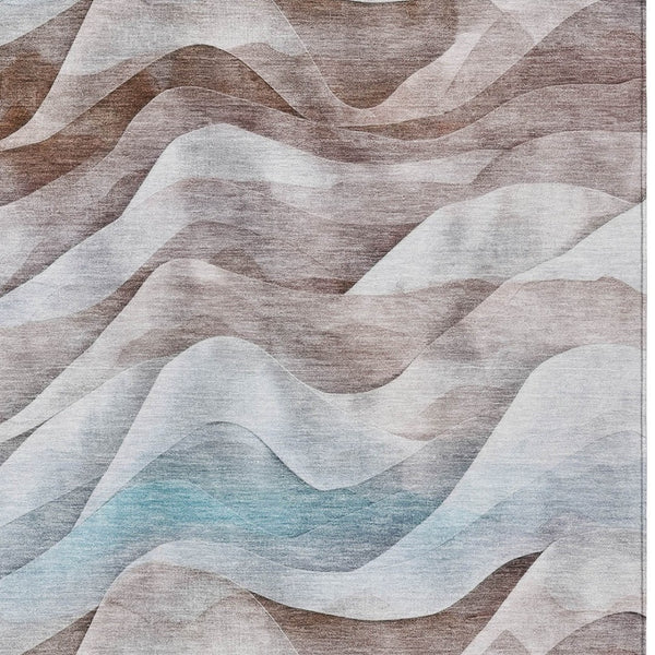 HomeRoots 10' Brown and Teal Abstract Washable Area Rug - Stylish, Durable for Indoor/Outdoor Use, Easy Care! 612023
