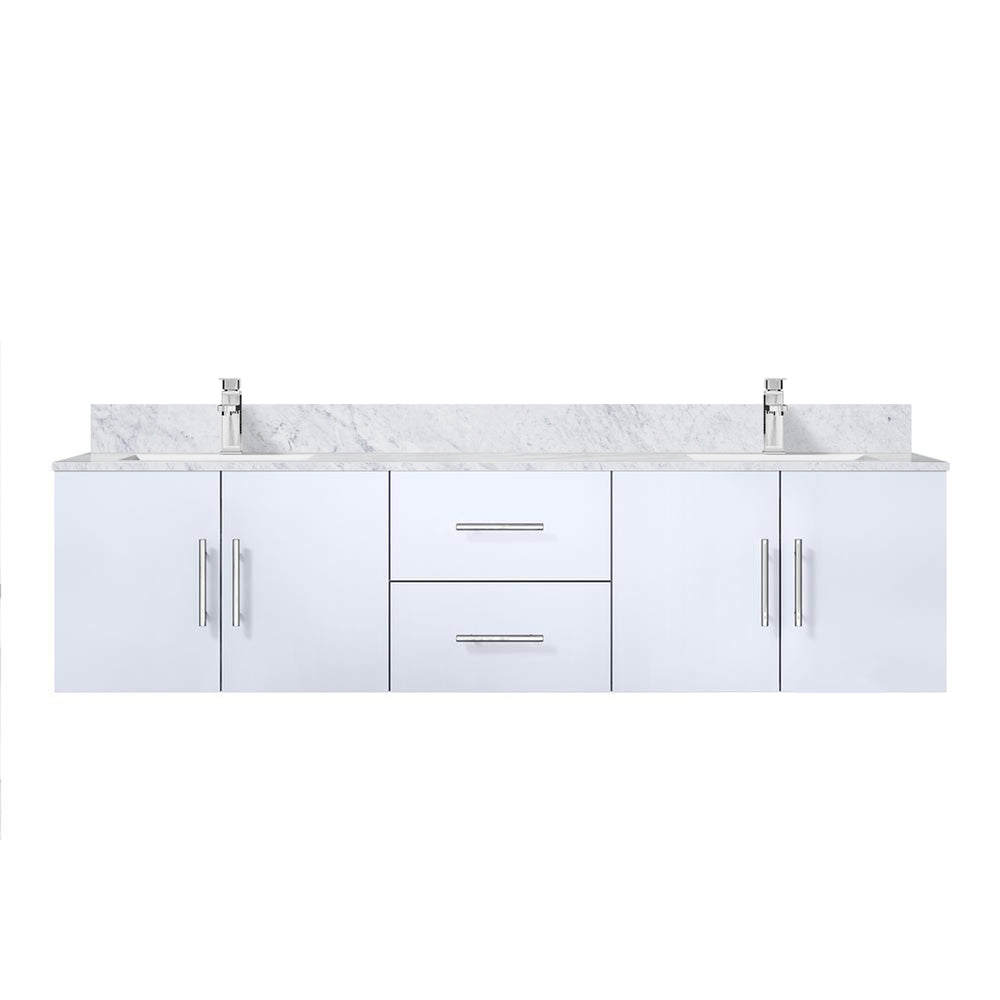 English Elm Glossy 72" Double Bath Vanity with Carrara Marble Top, Soft-Close Storage, Chrome Faucet Included B2731P258710