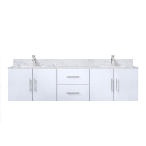 English Elm Glossy 72" Double Bath Vanity with Carrara Marble Top, Soft-Close Storage, Chrome Faucet Included B2731P258710